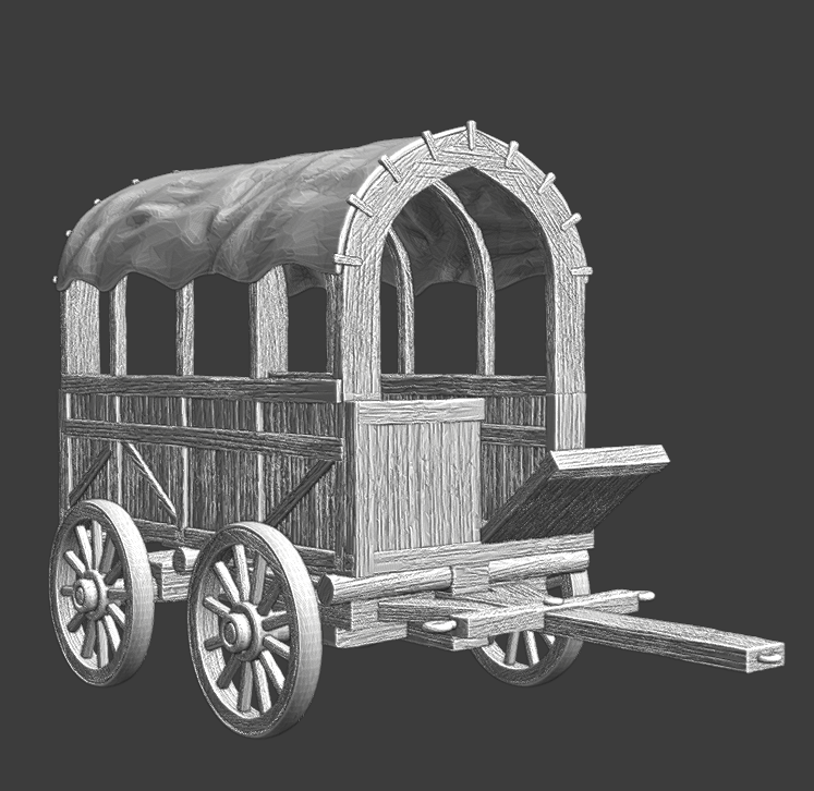 Medieval half-open wagon for wargaming